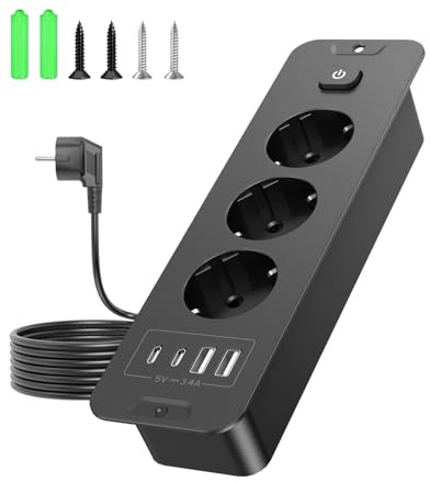 Regleta con USB, enchufe múltiple de 3 enchufes con interruptor, enchufe retráctil, enchufe de mesa, enchufe empotrable para cocina con cable de 2 m para mesa de conferencias, encimera, mesa de sofá