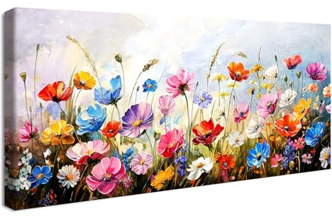 Mit Rahmen Groß Leinwand Bilder Blauer Himmel Gänseblümchen Blumen Leinwandbilder Bunte Blume Meer Bilder auf Leinwand Malerei Bild Wandbilder Wohnzimmer Schlafzimmer Wanddekoration 50x120cm