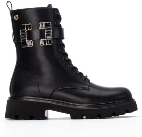 XTI - Botín Militar Mujer Negro - Calzado Cómodo y Versátil - Moda casual - Modelo 14443101 (Talla 39)