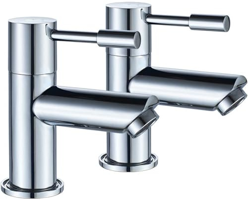 Basin Pillar Taps Pair Twin Bathroom Sink Mixer Tap Brass Two Wash Basin Taps Hot and Cold Faucet Separate 2 Holes for Washroom Cloakroom Chrome