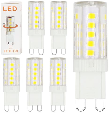 6Pcs G9 LED Bulbs 5W Warm White G9 Light Bulb Equivalent to 40W-50W Halogen | 3000K CRI>80 500LM 360° Beam Angle No Flicker Non-Dimmable Energy Saving LED Light Bulb for Home Lighting Chandelier Ceiling