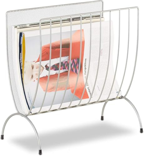 Unibos | Silver Mesh Newspaper Stand, Metal Newspaper Bin, Freestanding Rack, H x W x D 38 x 34 x 19 cm