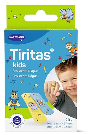 Tiritas Kids: Apósitos infantiles ideales para los más pequeños con divertidos diseños. En 2 tamaños. 20 unidades.