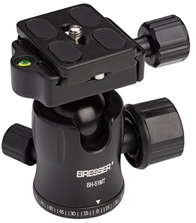 Bresser Kugelkopf BH-51MT für bis zu 10 KG Tragkraft inklusive Winkelskala und integrierter Dosenlibelle mit 3/8 Stativanschlussgewinde