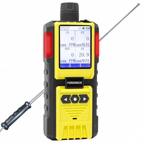 4 Gas Monitor by Forensics | Multigas Detector | Built-in Pump & 4ft Probe | O2, CO, H2S, LEL | UK Calibration Certificate |
