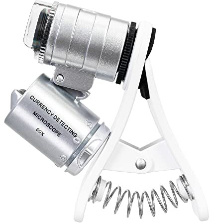 Levenhuk Zeno Cash ZC4 60-Fach LED- und UV-Lernmikroskop mit Clip für Kinder, Schüler und Professionelle Anwender, Kompatibel mit iPhone und Android