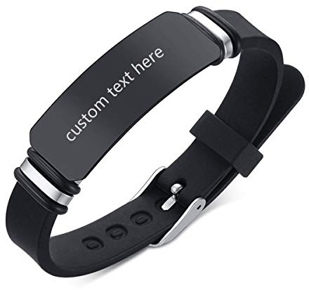 JewelryWe Schmuck Herren Armband mit Gravur, Personalisierte Namen Edelstahl Gummi Silikon Sport Handgelenk Identifikation ID Tag Armbänder Armreifen für Männer Frauen Kinder Einstellbar