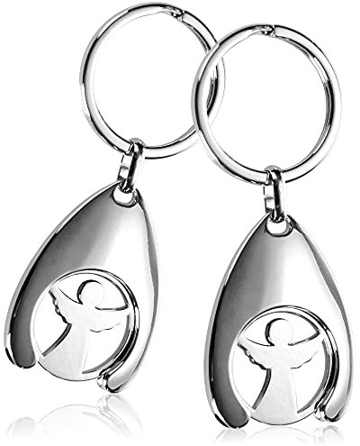 com-four® 2x Schlüsselanhänger Schutzengel mit Einkaufswagenchip, Engel mit herausnehmbarem Einkaufs-Chip für den Einkaufswagen (02 Stück - Schutzengel)