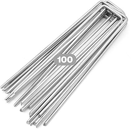 Winfaith 100 Piquetas Malla Antihierbas - Medidas mm H150 x L30 x D3 - Acero EN 10204 3.1 Galvanizado en Caliente - Made in Italy Antióxido Jardín Césped Sintético Anclaje