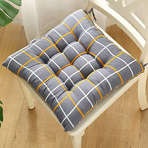 Stuhlkissen mit Bändern 2er Set, Chickw1 Geometrie Sitzkissen Gefüllt Dekokissen Zierkissen Gartenkissen für Gartenstuhl, Küche oder Esszimmerstuhl Indoor und Outdoor (50x50cm,Retro-Gitter)