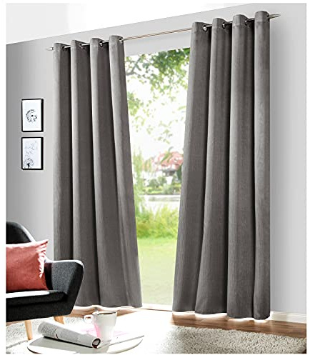 heimtexland ® Deko Vorhang Ösenschal Verdunklung Metallic Effekt Verdunkelungsvorhänge Typ709 Anthrazit Grau