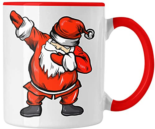 Trendation - Weihnachten Tasse Weihnachtsmann für Kinder Weihnachtstasse Lustig Geschenk Jungs Jungen Mädchen Cute Lebkuchen Grafik Becher Dab (Rot)