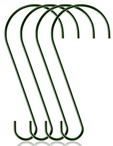 QIODAZOO Ganci a S da 30 cm, Ganci per Piante da Esterno da 10KG, Gancio per Piante di Metallo Rivestito, Multifunzione Gancio per Fiori, Cestini, Giardini (4 ganci, Verde)