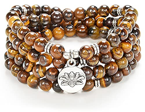 108 Bead Mala Armband Halsband med Lotus Charm och 6 mm små stenpärlor