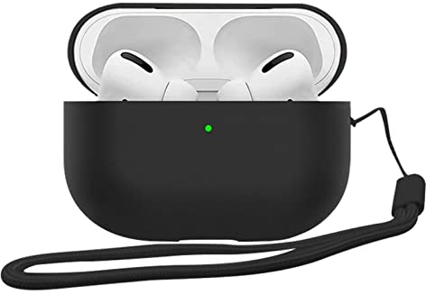 GEJEFA Coque Compatible avec AirPods Pro 2, AirPods Pro 2ᵉ génération Coque de Protection, Silicone Souple Antichoc avec Dragonne [LED Frontale Visible] - Noir