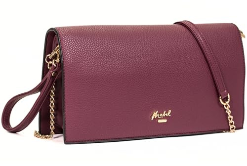 Mabel London Pochette da polso da donna – Spaziosa borsa multi-scomparto con tracolla lunga – EVA, Rosso vinaccia, Compact