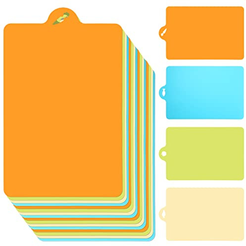 20 Pcs Flexible Cutting Board Mats Plastic Cutting Mats Non Slip Chopping Board Dishwasher Safe Anti Skid Extra Thick Cutting Mats with Food Shaped Hanging Holes for Kitchen Food about 14 x 9.4 inch