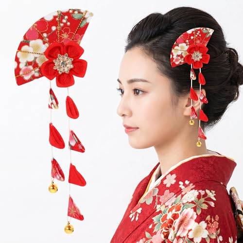 FOMIYES 1 Pc Stile Giapponese Copricapo Per Il Kimono A Forma Di Ventaglio Clip Per Capelli Floreale Per I Capelli Geishas Giappone Ciliegia Perdere Panno