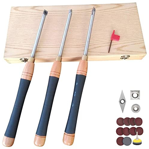 Meißelsätze, Drehwerkzeug, 3-teilige Drechselwerkzeuge mit Hartmetallspitze, 16,5-Zoll-Hartmetall-Drehwerkzeuge in voller Größe, einschließlich Rauer, Finisher, Detailer mit weicher Griffabdeckung und