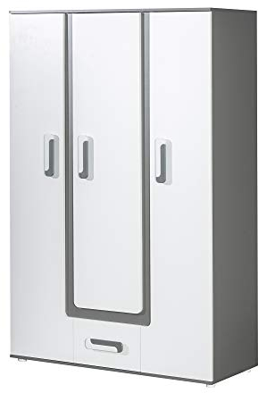 MINIO go for it - Kleiderschrank Arezzo 19, 127,5 x 192 x 50 cm, 3-Türig Schrank mit Kleiderstange, Schublade, Nische und Einlegeböden, Ideal für das Jugendzimmer - Anthrazit/Weiß