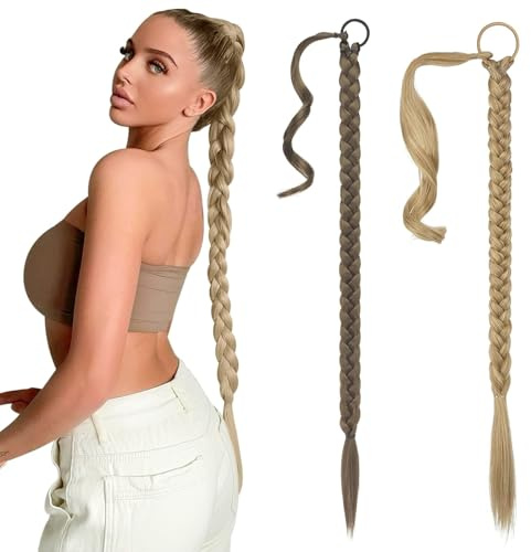 KAYEF Pferdeschwanzverlängerung, 2 Stück Verlängerungen zopf, Pferdeschwanzperücke, Zopfverlängerung, Zopfperücke (flachsfarben, blond)
