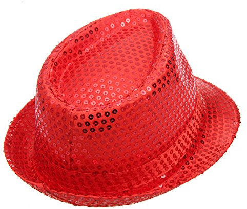 Pailletten Hut Damen Herren Glitzer Kappe Party Hut Glitzerhut Fasching Trilbyhut Paillettenhut Glanzhut Glitzerhut Partyhut Verkleidung Fasching Karneval Einheitsgröße, Unisex – Erwachsene (Rot)