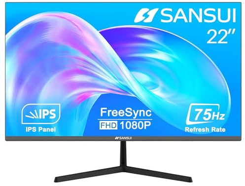 SANSUI Monitor 22 Inch IPS 75Hz FHD 1080P HDMI VGA Ports Computer Monitor Ultra-Thin Tilt Adjustable VESA Mount with 178° Wide Viewing Angle - Ultimate Home & Office Visual Upgrade (ES-22X3)