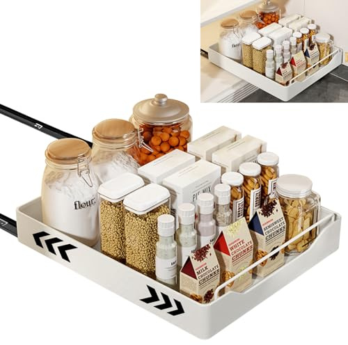 Herfair Teleskopschublade Küchenschrank Organizer mit Griff Ausziehbarer Schrank Organizer Kohlenstoffstahl Küchenschubladen Multifunktional Schublade Ohne Bohren (35 x 43 x 7 cm)