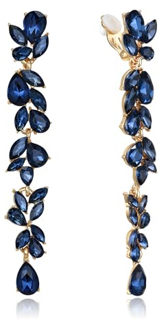 EVER FAITH Marquise Kristall Kronleuchter Art Deco Ohrclips für Damen | Clip-on Ohrringe Braut Teardrop Braut lange baumeln Tropfen Strass Ohrhänger für Prom