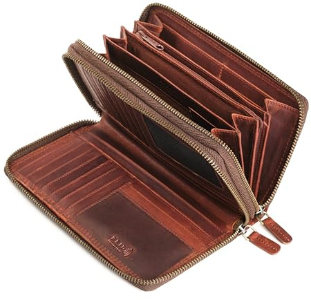 Lavalen® Geldbörse Damen Gross aus Hochwertigem Leder - Portemonnaie Damen Gross viel Platz - Geldbeutel Groß - Portmonee Leder mit RFID Schutz – Stilvolle Brieftasche für Frauen Geschenk -Braun 1