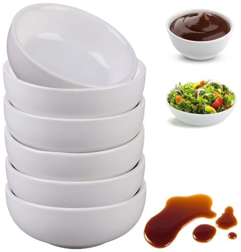 GBKDQQ Juego de 6 cuencos de cerámica para salsas, color blanco, redondo, 8 x 3,5 cm, apilables, aptos para lavavajillas, cerámica estampada, ideal para salsas, aperitivos, postres, comida para