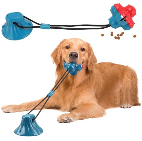 HEEPDD Dog Treat Dispensing Toy, Suction Cup Tug Rope Toy Slow Feeder Puppy Training Toy Interactive Dog Chew Toy for Indoor Outdoor Dogs Exercise Play