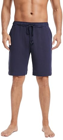 Dosieyeo Herrshorts linne lätt luftig, korta fritidsbyxor, lediga sommarshorts med fickor, ledig semester, strandbyxor, Marinblå, L