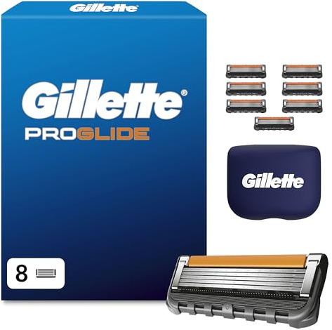 Gillette Proglide rakblad män, 8 original reservblad, svart | rakhyvel, 2 x glidande remsor före och efter bladen för otrolig grundlighet och komfort