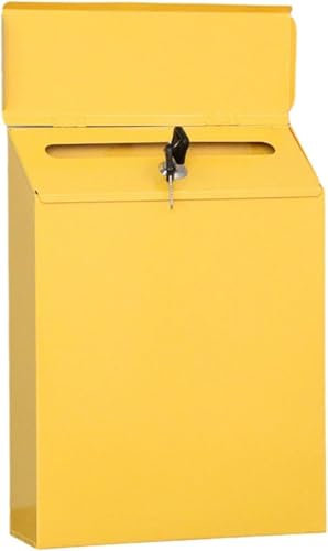 Boîte aux lettres murale en métal de grande capacité verrouillable, pour porte d'entrée, mur de jardin (jaune)