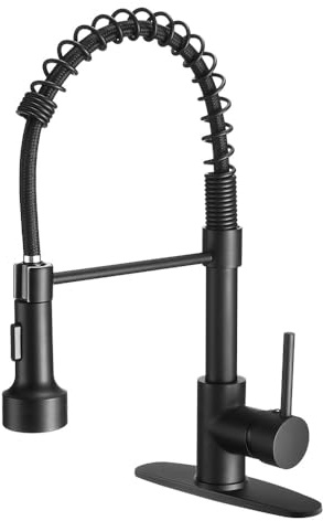OWOFAN Black Kitchen Faucet with Pull Out Sprayer Stainless Steel Single Handle Spring Sink Faucets 1 Hole Or 3 Hole Dual Function for Farmhouse Camper Laundry Utility Rv Wet Bar