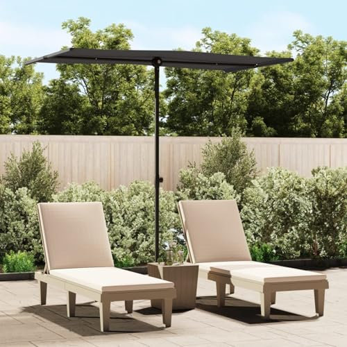 Rantry Sonnenschirm mit Aluminium-Mast 180x110 cm Schwarz Balkonschirm Gartenschirm Marktschirm Strandschirm Schirm UV-Schutz Terrassenschirm