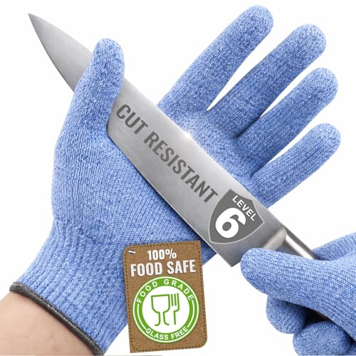 SLICK KIT Cut Resistant Gloves Food Grade, Superior ANSI A6 Protection - 100% Food Safe ‘BLUE’ for Home & Pro Chefs & Kitchens: Mandoline, Meat, Fish, Oyster Cutting & Food Prep