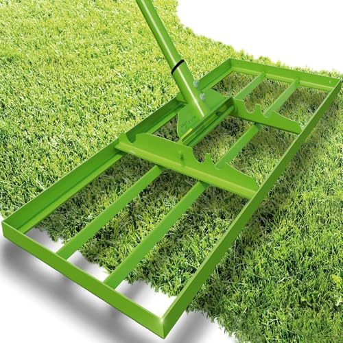 Werkzeuge für die Rasenpflege – Smart Rain Rakel für Rasen aus hochwertigem pulverbeschichtetem Stahl, Rasen-Nivellierrechen für Garten, Golfplatz, Rasenharke 74 x 29 cm mit über 2 m Stiel