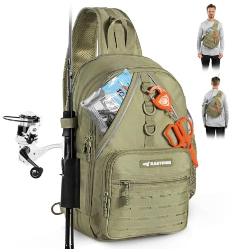 KastKing Karryall Sling Tackle Bag–Fishing Sling Pack,Fishing Backpack With Rod Holder,MOLLE System,Soft Bait & Gear Storage