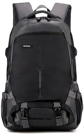 PORRASSO Wanderrucksack Wasserdichter Rucksack Trekkingrucksack 45L Reiserucksack Dauerhaft Backpack für Damen Herren Camping Klettern Reisen Sport Schwarz