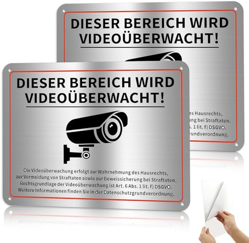 2 Stk Dieser Bereich Wird Videoüberwacht Schild Aluminium | Schild Videoüberwachung Privatgrundstück, 20x15cm Schilder Kameraüberwachung mit Selbstklebend für Zuhause, Außen