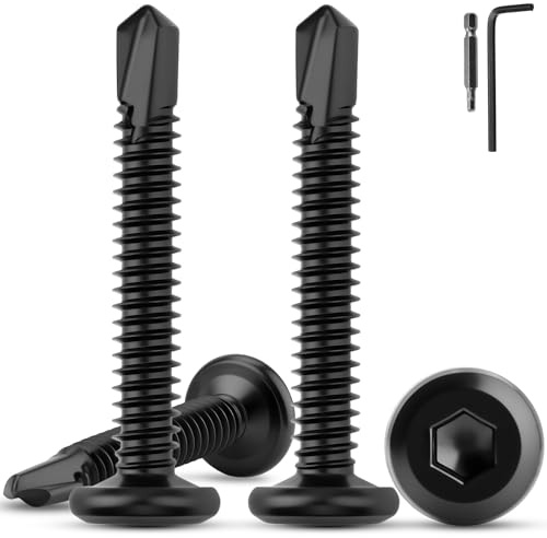 120 tornillos autorroscantes de acero inoxidable 410, 5,5 x 50 mm, tornillos para chapa autorroscantes, acero inoxidable, negro, cabeza plana, tornillos de metal, tornillos Allen con broca hexagonal