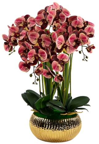 Fiori di Orchidea Artificiali con Vaso in Ceramica, Fiori Finti in Seta, Composizione Floreale per Matrimoni, Feste, Decorazioni per tavoli da Pranzo (Rosa
