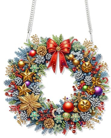 Diamond Painting Weihnachten, Diamond Painting Türkranz Anhänger Diamant Malerei Türkranz Anhänger Weihnachtskranz Basteln für Weihnachten Deko (A)