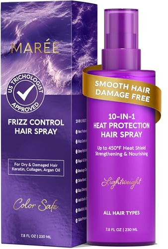 MAREE 10-in-1 Heat Protection Spray for Hair – Heat Protectant for Hair with Keratin, Collagen & Argan Oil – Frizz Control Hair Spray Women Care Product – Anti Frizz Protector de Calor para el Cabello
