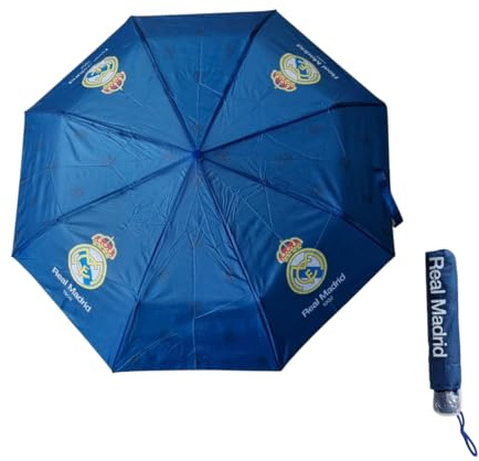 ARDITEX, Paraguas Real Madrid Niño, Paraguas Plegable, Regalo del Real Madrid, Fabricado en Poliéster, Plegable y Tematizado con Funda, Apertura Manual D 96cm, L 56cm, 8 Paneles
