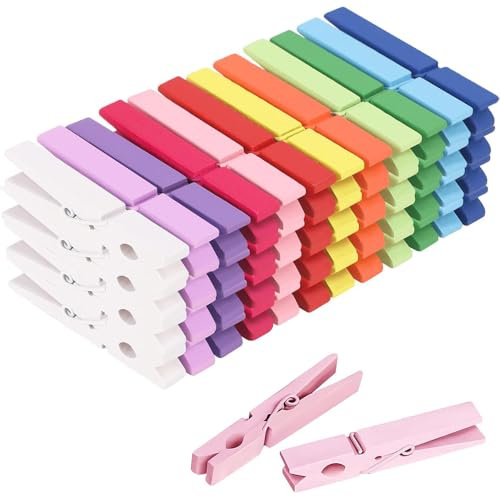 50 Pack Wooden Clothes Pegs, 12 Colours 2.9 Inch Colourful Wooden Pegs for Washing Line, Photos, Decorative Crafts, and Home Decoration