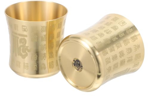 TIDTALEO Set 2 Calici Retrò in Ottone Anticato Tazze da Tè Kung Fu senza Manici per Degustazione e Altare Design Vintage Multifunzionale per Rituali Meditazione e Decorazione Casa