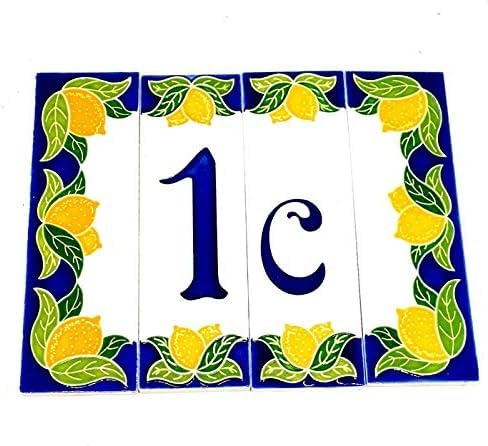 Sicilia Bedda - Numeri Civici in Ceramica con Decoro Limoni - Stile Mediterraneo con Cornice